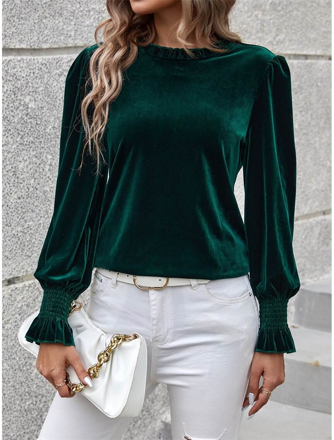 Women's Shirt Blouse Basic Casual Solid Color Regular Tops Long Sleeve Turtleneck Regular Fit Daily Fall Winter