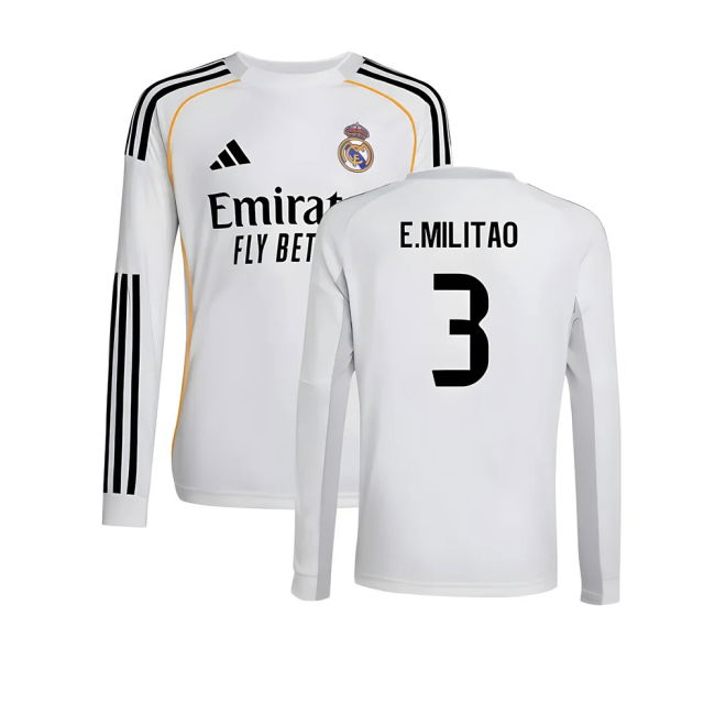 2025-2026 Real Madrid Long Sleeve Home Shirt for (Kids