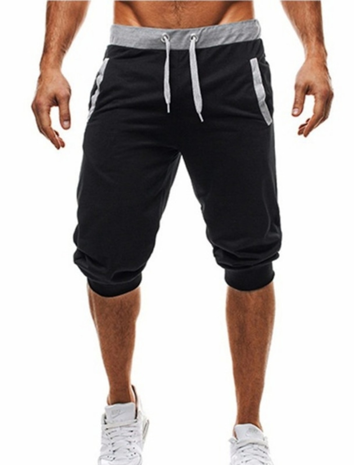 Men's Sweat Shorts Running Shorts Capri Pants Patchwork Drawstring Plain Daily Holiday Going out Streetwear Basic Black Light Grey Micro-elastic