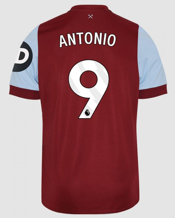 West Ham United's ANTONIO 9 Home Jersey for the 23-24 season.