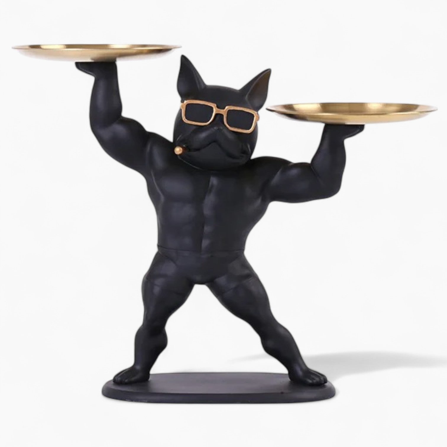 Minimal-Aesthetic Muscle Frenchie Butler Statue – Dual Tray French Bu...