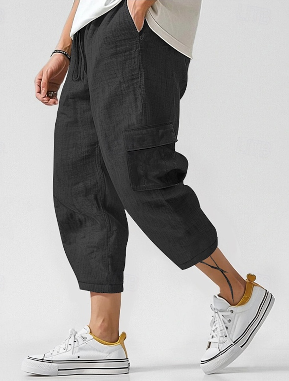 Men's Cargo Pants Linen Trousers Summer Beach Drawstring Elastic Waist