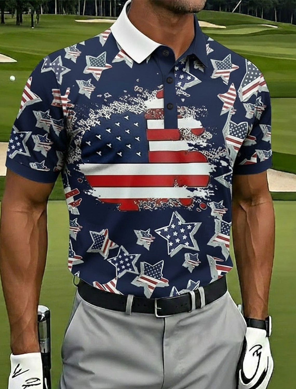 4th of July 2026 250th Men's American US Flag Golf Sports Polo Shirts Short Sleeve Polo Shirts Collared Shirts Casual Athleisure Festival Outfit Buttons Summer Spring Blue White Red