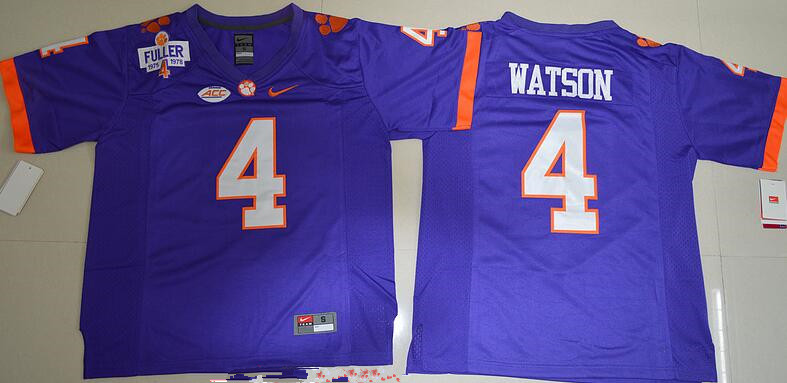 Men's Clemson Tigs #4 Deshaun Watson Purple 2016 game jersey moisture
