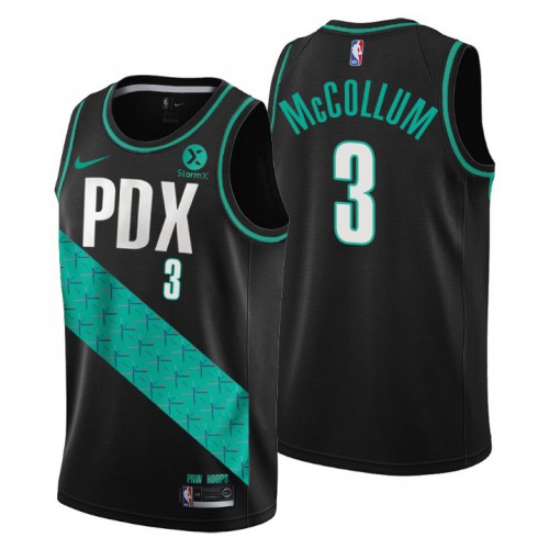 Nike Portland Trail Blazers #3 C.J. McCollum Mens 2022-23 City Edition NBA Jersey ¨C Cherry Blossom Black Mens