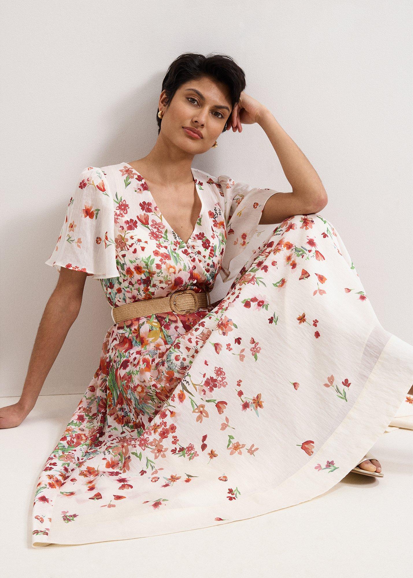 Petite Lovette Cream Floral Midi Dress