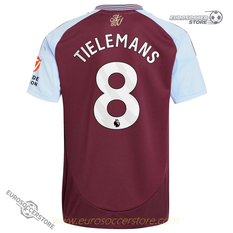 Aston Villa's 24-25 Home Jersey featuring Tielemans with the number 8