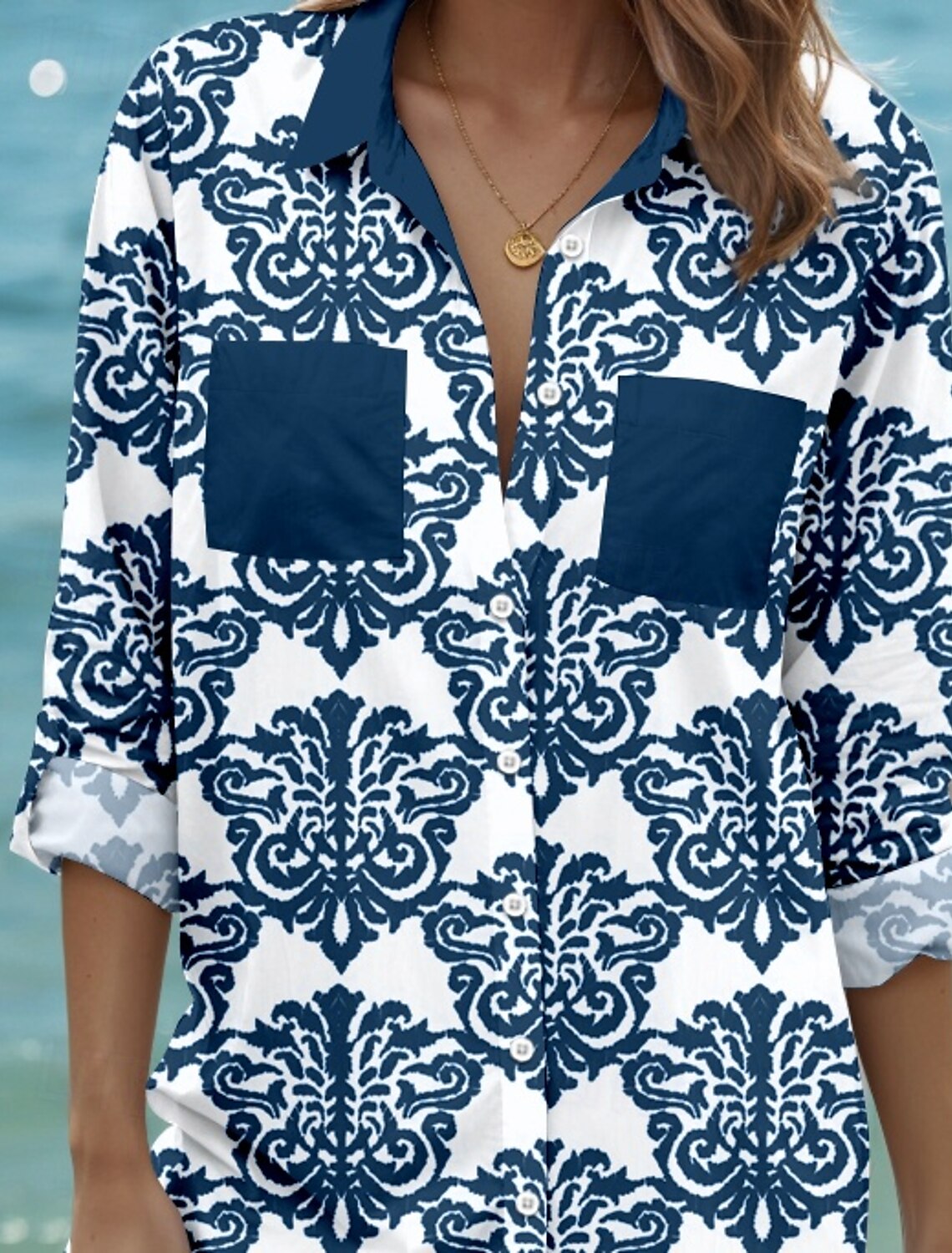 Women's Blouse Stylish Beach Graphic Long Tops Long Sleeve Shirt Collar Buttons Print Form Fit Spring Fall