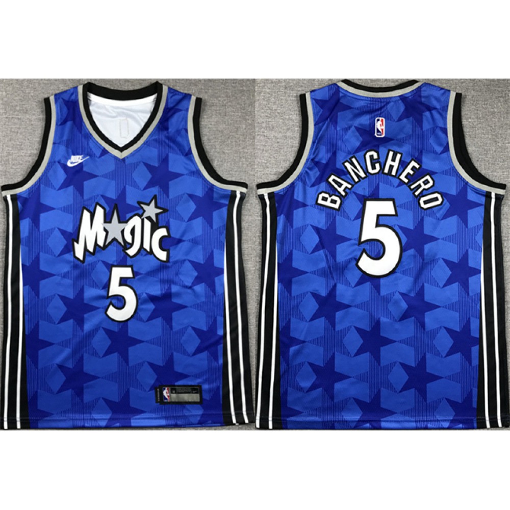 Collector's Item Cost-Effective Men's ORL #5 Paolo Blue Basketball Jersey