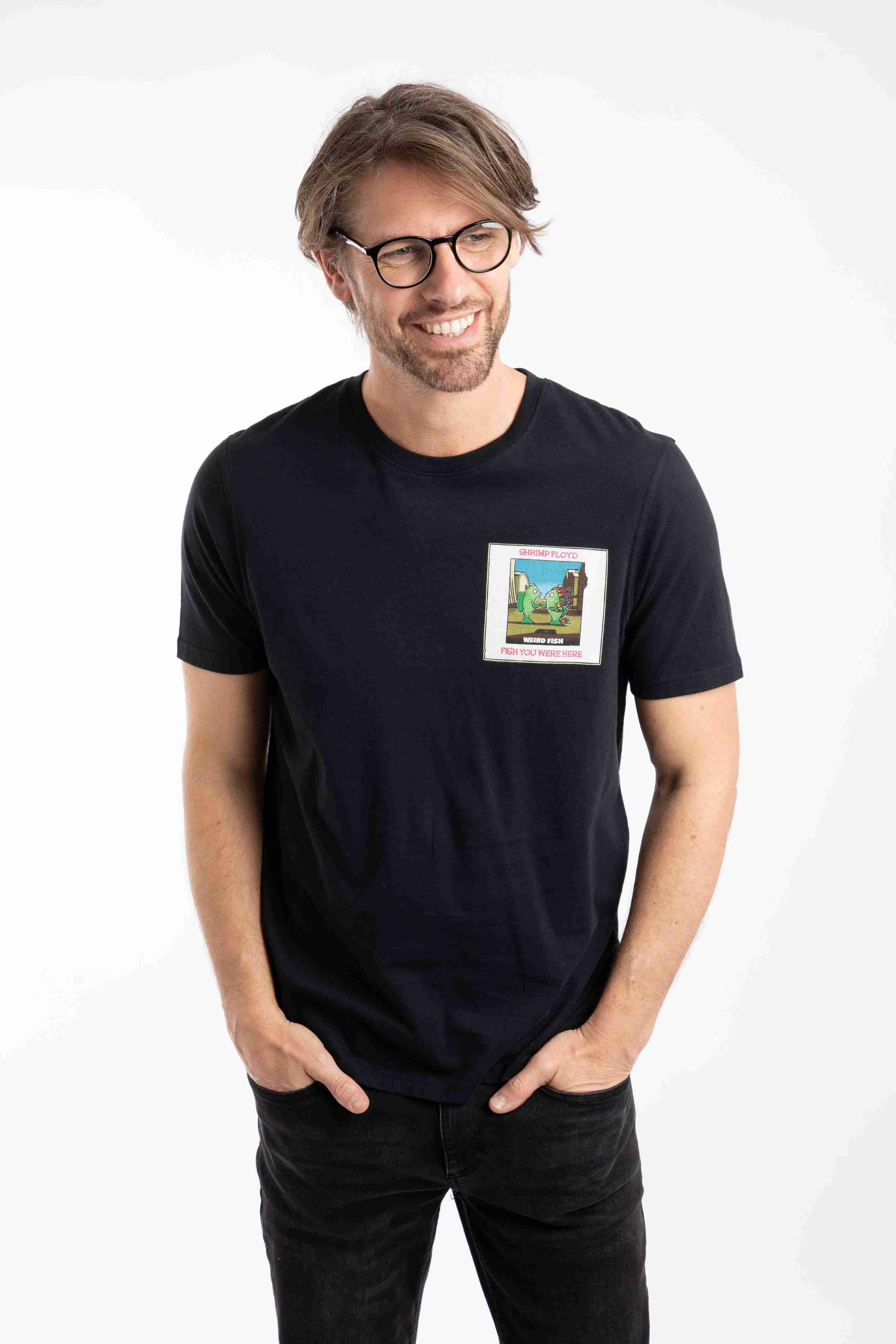 Fish You Were Here Back Print Artist T-Shirt Black
