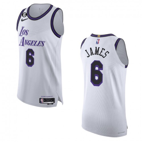 White Nike LeBron James #6 Lakers Jersey - Performance Fabric