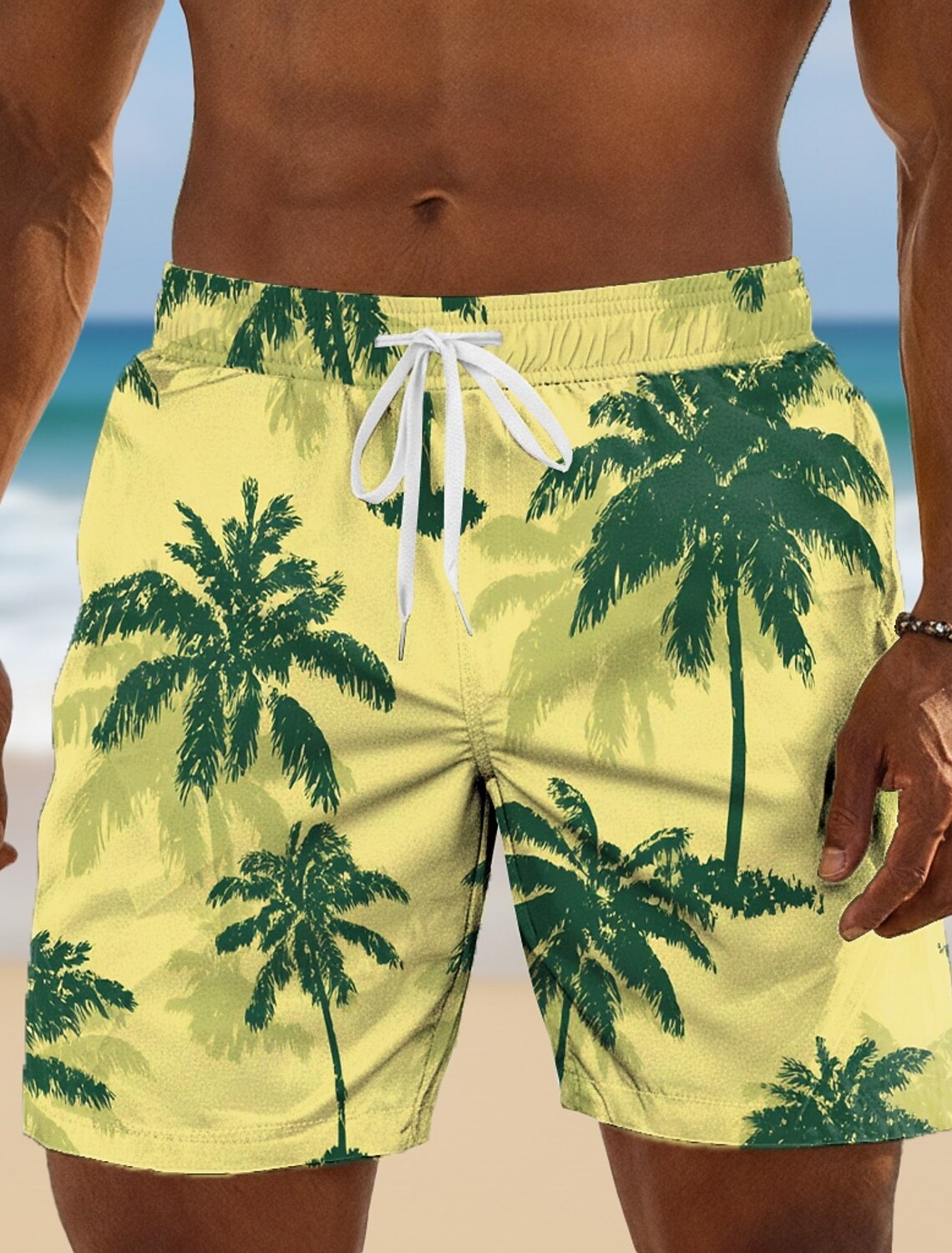 Men's Coconut Tree Gradient Color Tropical Plants Swim Trunks Swim Shorts Board Shorts Mid Waist Hawaiian Beach Vacation Wear Side Pockets Mesh Lining Elastic Drawstring Waist Designer Clothing