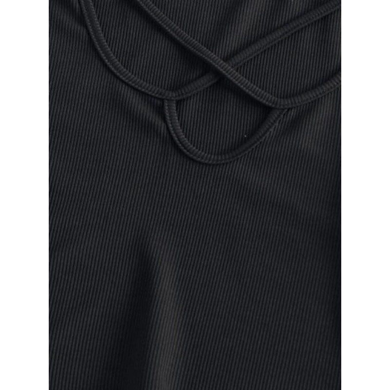 Ribbed Criss Cross Slim Crop Tee YY5738