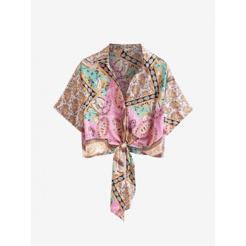 Ethnic Floral Paisley Print Tied Shirt JS1849