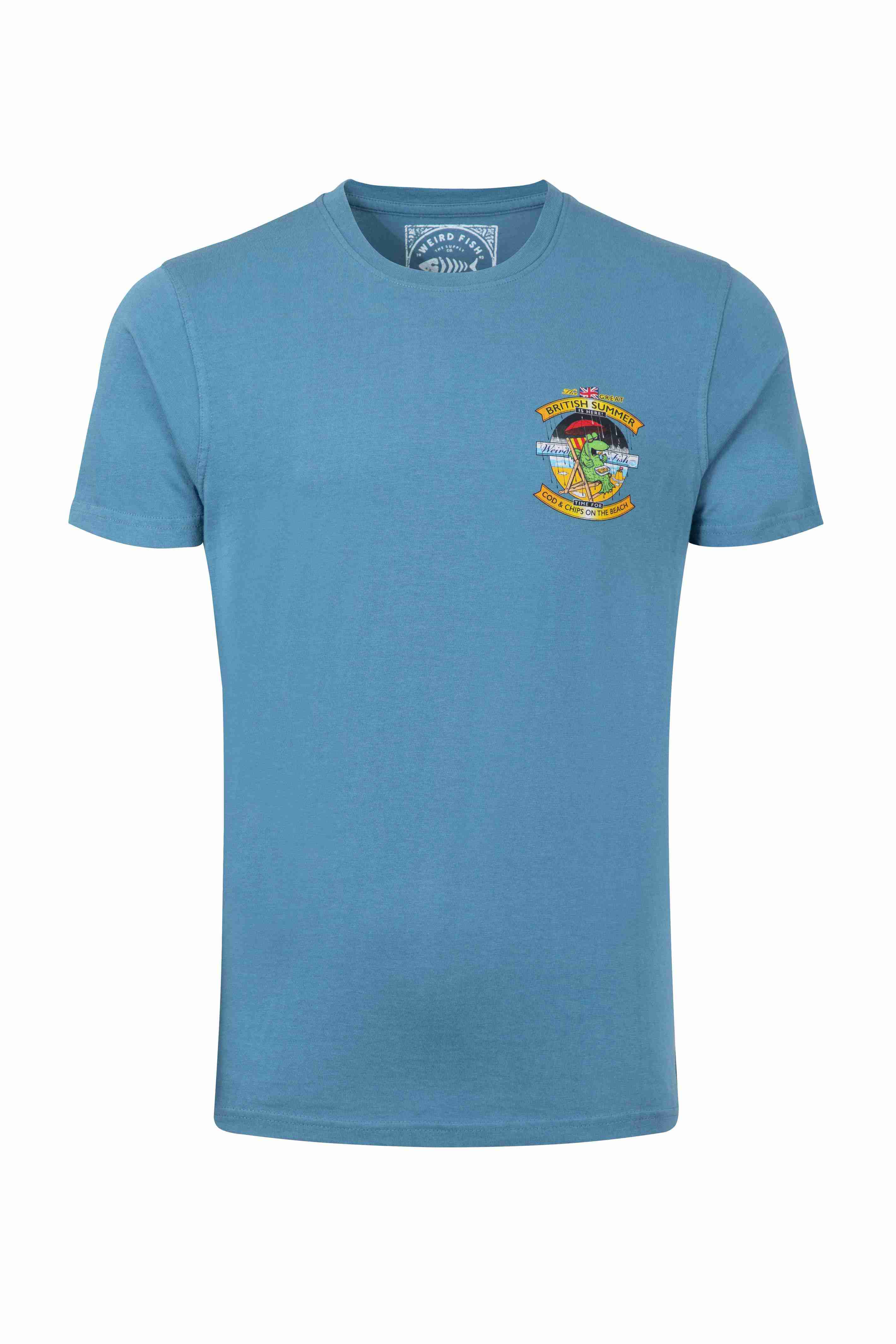 Cod and Chips Back Print Artist T-Shirt Washed Blue