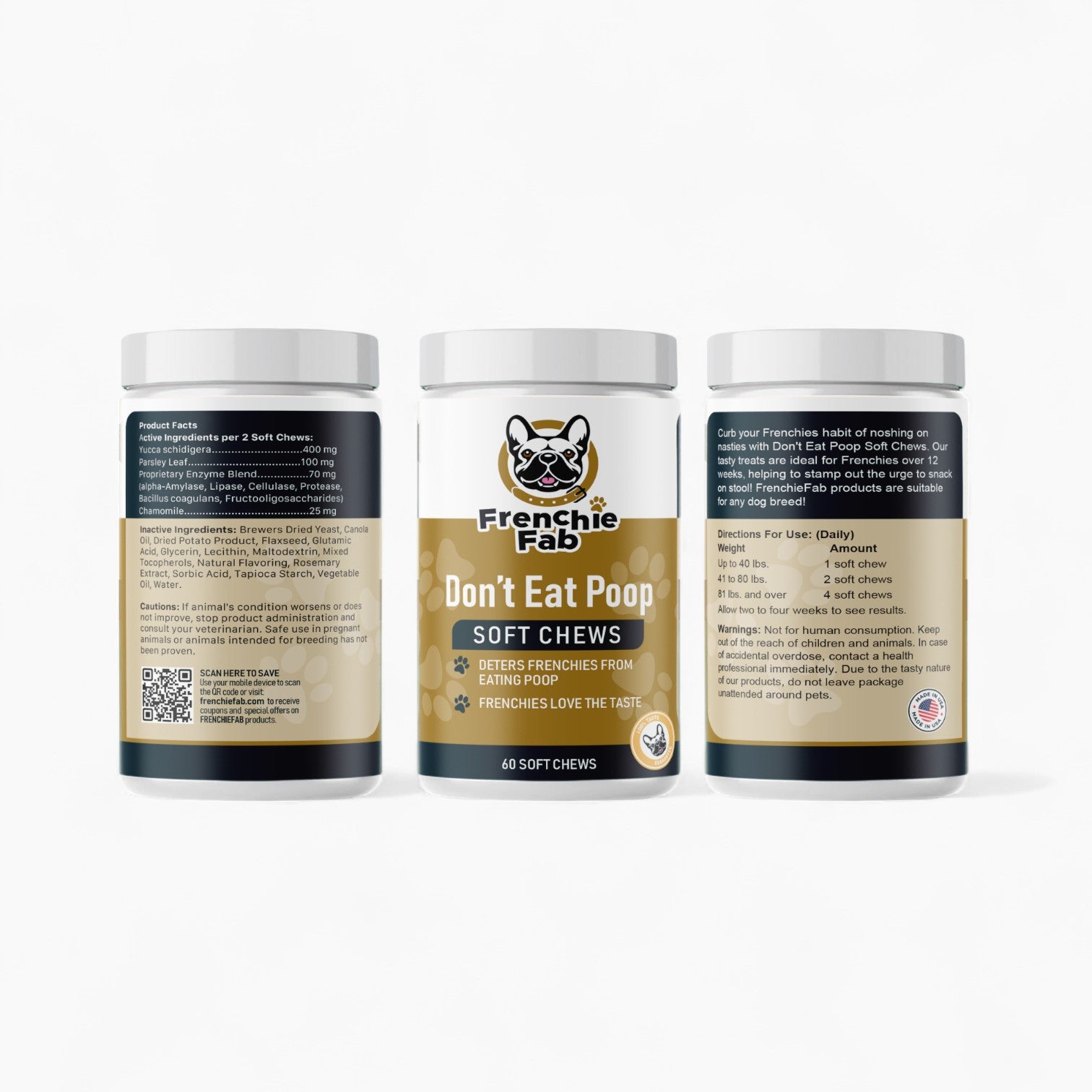 Frenchie Don’t Eat Poop Soft Chews – Stool Eating Deterrent for Dogs (Frenchie Fab)