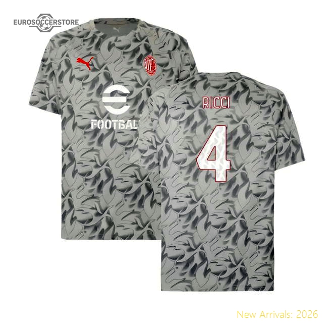 2025-2026 AC Milan Warm Up Jersey (Smokey Gray) (Ricci 4)