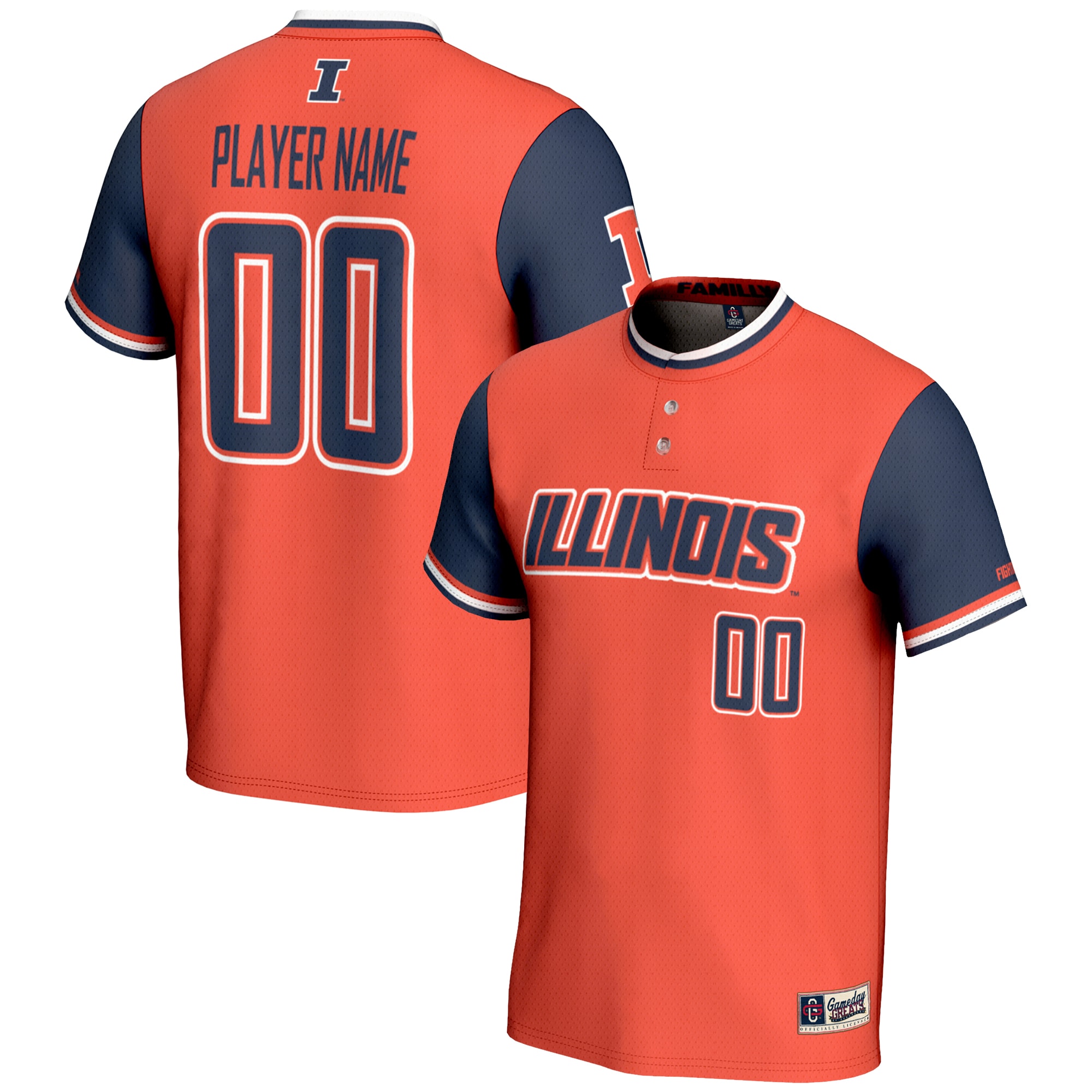 [NJP] Illinois Fighting Illini GameDay Greats Youth NIL Pick-A-Player Lightweight Softball Jersey - Orange