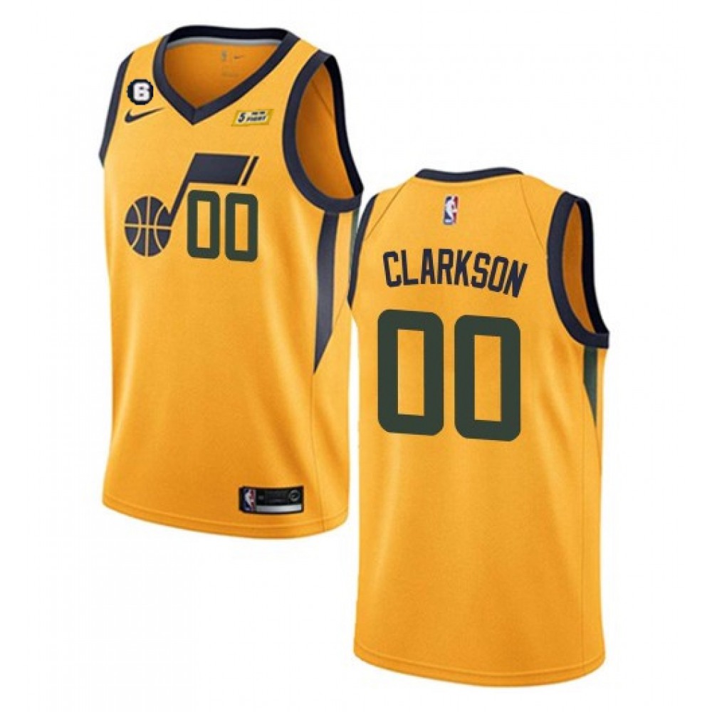 Men's Utah Jazz #00 Jordan Clarkson Gold Statement Edition With No.6 Patch Swingman Stitched Jersey