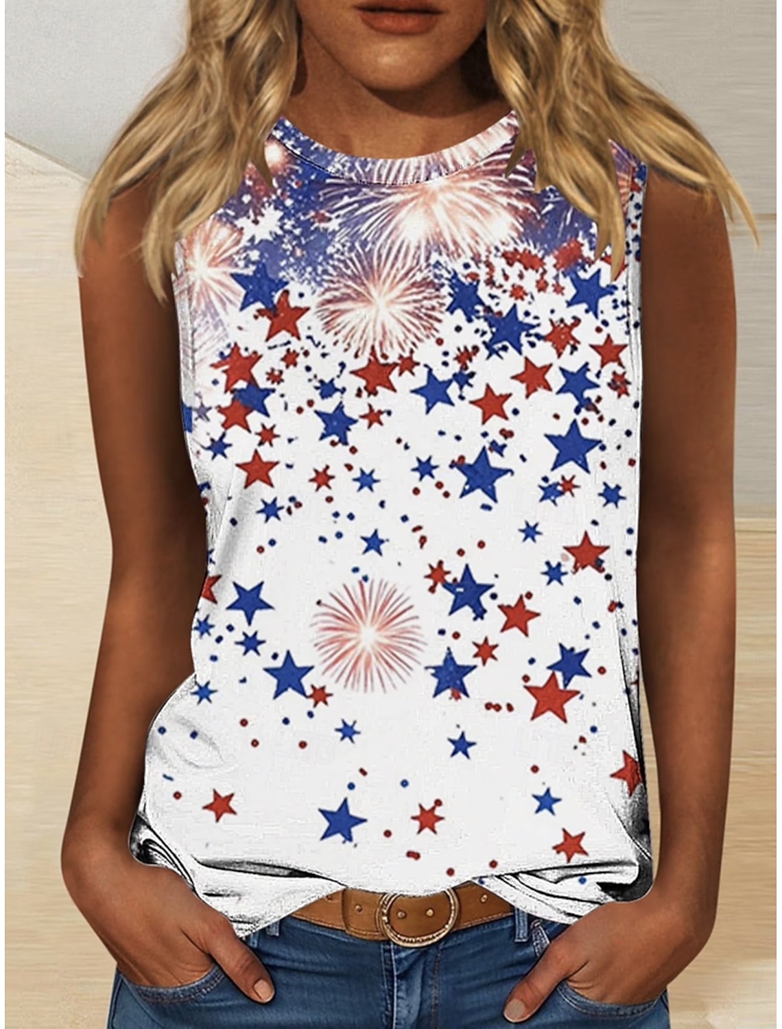 Independence Day PatrioticWomen's Tank Top Graphic Flag Vintage Stylish Classic Sleeveless Crew Neck Round Neck Regular Tops Daily Blue Red Summer Spring