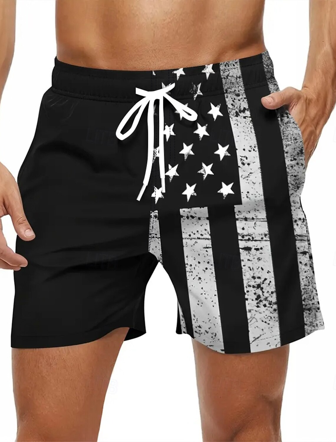 Independence Day Men's US Flag Patriotic Fourth of July Swim Trunks Swim Shorts Board Shorts Mid Waist Hawaiian Holiday Side Pockets Mesh Lining Elastic Drawstring Waist