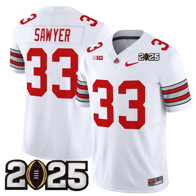 Men's OSU Buckeyes White 2025 embroidered Jack Sawyer #33 performance