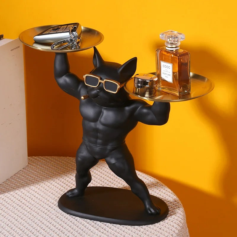 French Bulldog Muscle Frenchie Butler Statue – Dual Tray French Bulldog