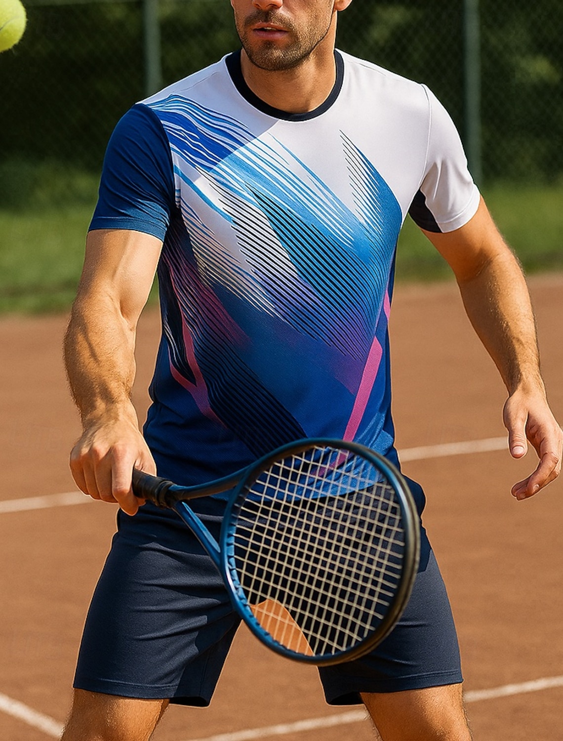 Men's Graphic Geometric Sports Set Shirts & Shorts Tennis Set Two-piece Suit Short Sleeves Sweat-Wicking Moisture Wicking Breathable Tennis Golf Pickleball Blue Green Tennis Clothing