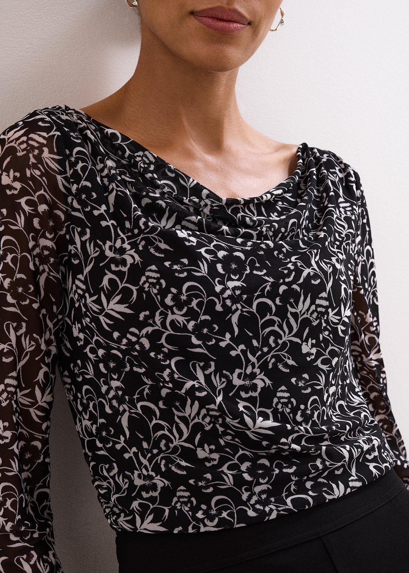 Tammy Printed Cowl Neck Mesh Top