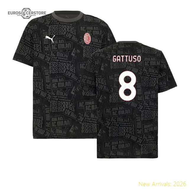 Authentic 2025-2026 Ac Milan Ftblculture Tee Aop (Black) (Gattuso 8)