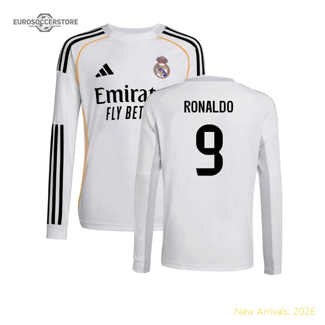 Premium 2025-2026 Real Madrid Long Sleeve Home Shirt (Kids) (Ronaldo