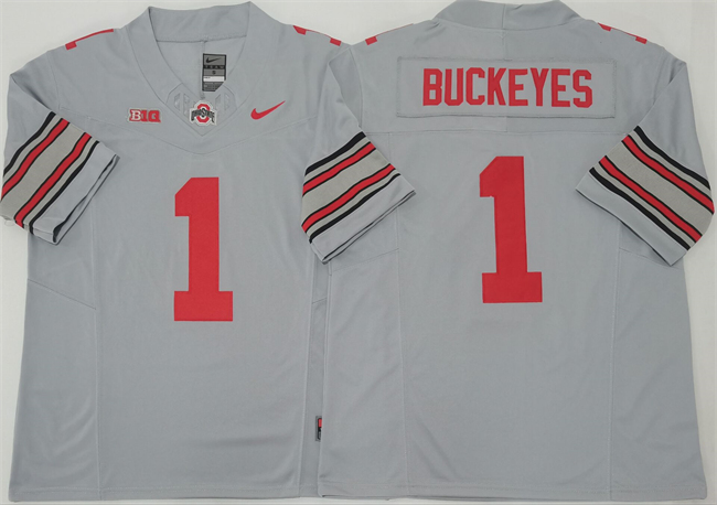 Men's OSU Ohio Gray 2025 embroidered Buckeyes Gray #1 replica Jersey