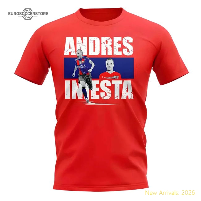 Top-grade Andres Iniesta Player Collage T-shirt (red) - Fan Design