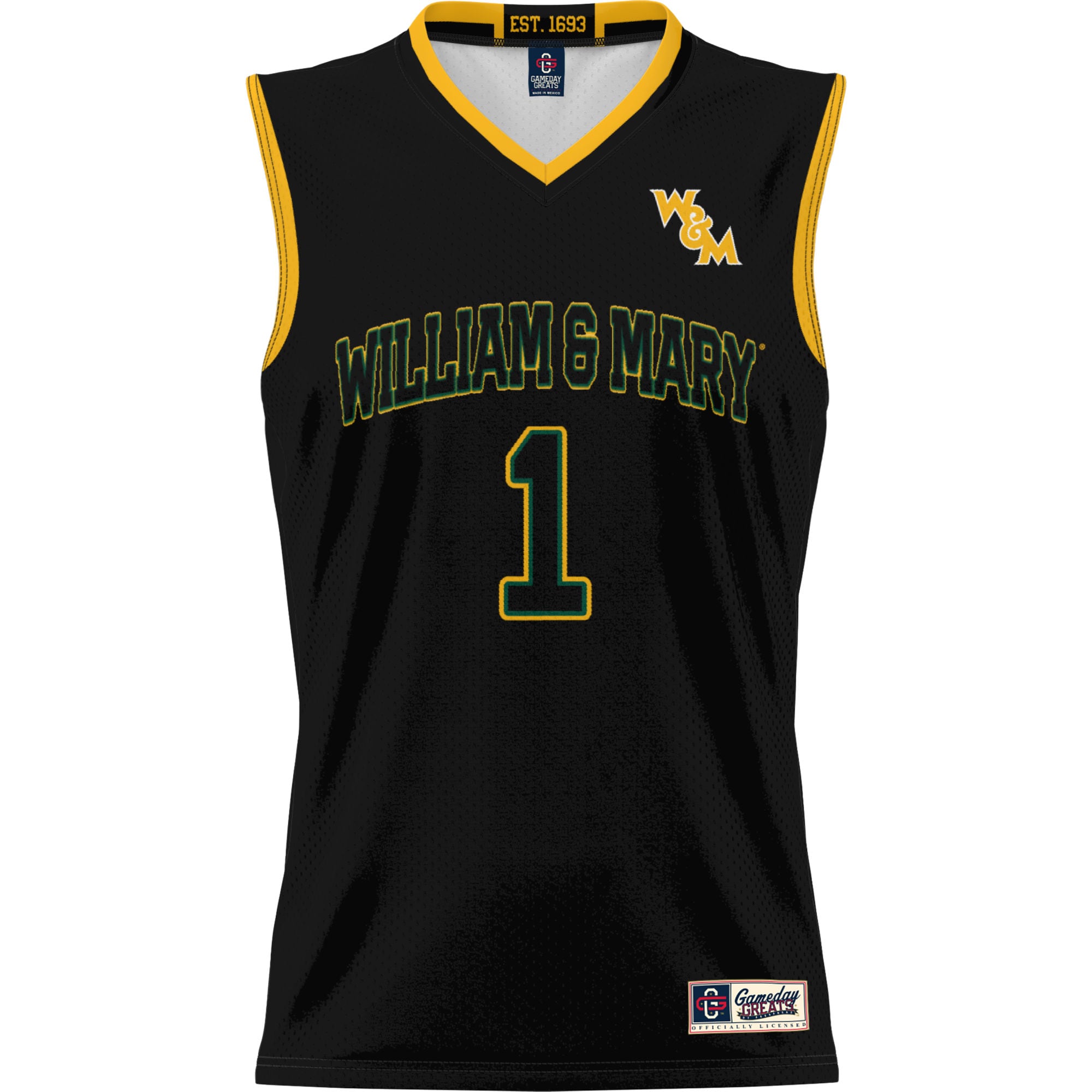 [NJP] William & Mary Tribe GameDay Greats Unisex Lightweight Basketball Jersey - Black