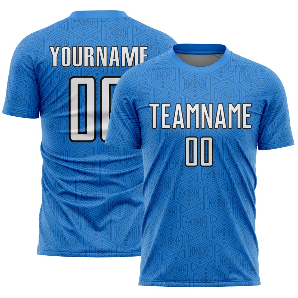 Sports Shape White-Black Sublimation Uniform Jersey Soccer Blue Powder Geometric Custom