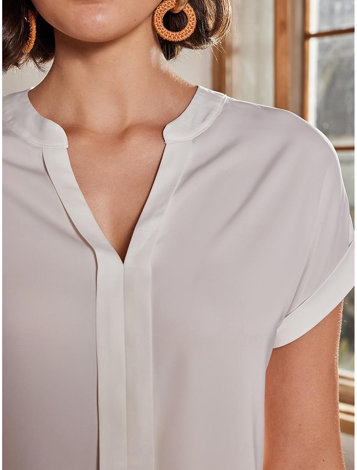Women's Plus Size Shirt Blouse Elegant Fashion Basic Plain Regular Tops Short Sleeve V Neck Regular Fit Casual