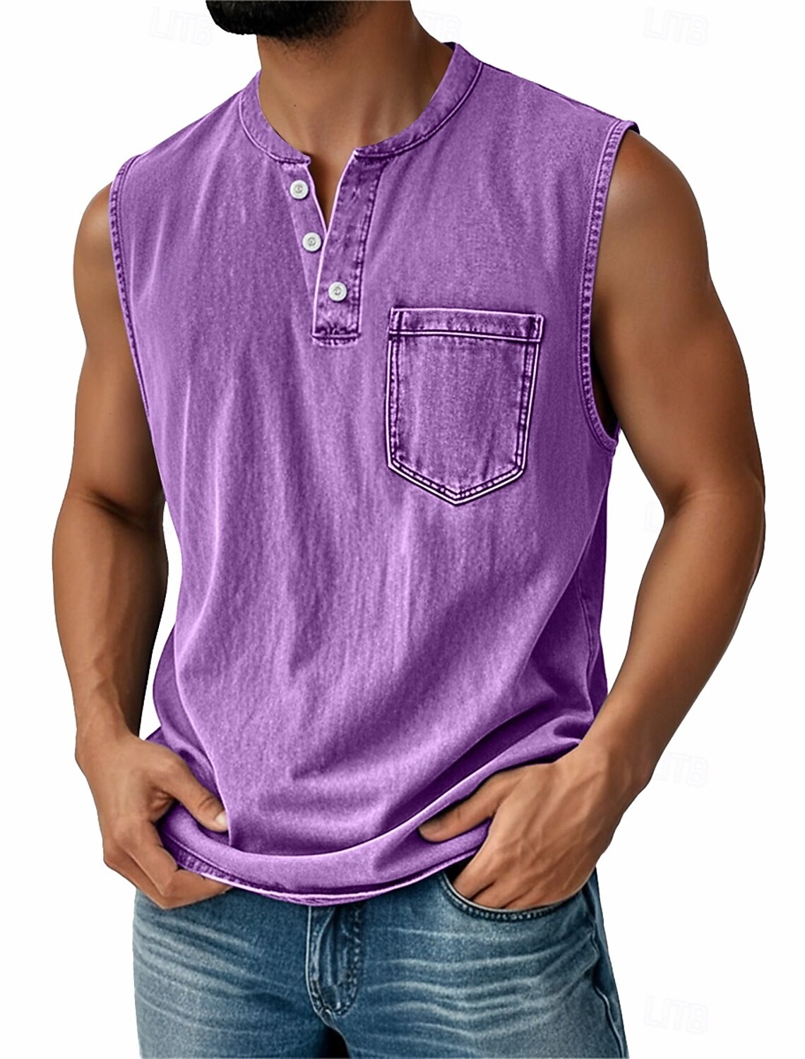 SoftFade™ Men's Vintage Vest Top 100% Cotton Acid Wash Undershirt Sleeveless Henley Shirt Summer Fall Plain Classic Vacation Street Black Top Tee for Men