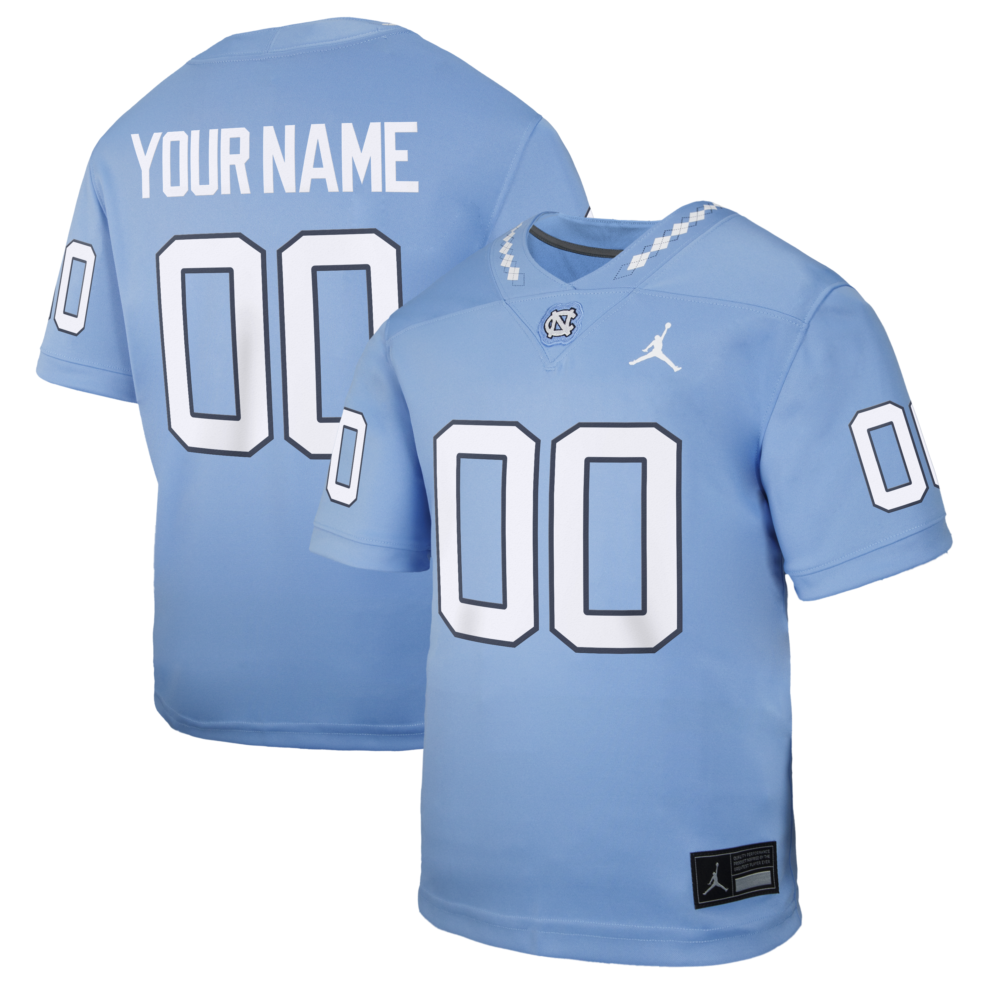 [DDG] North Carolina Tar Heels Youth Replica Custom Football Jersey - Carolina Blue