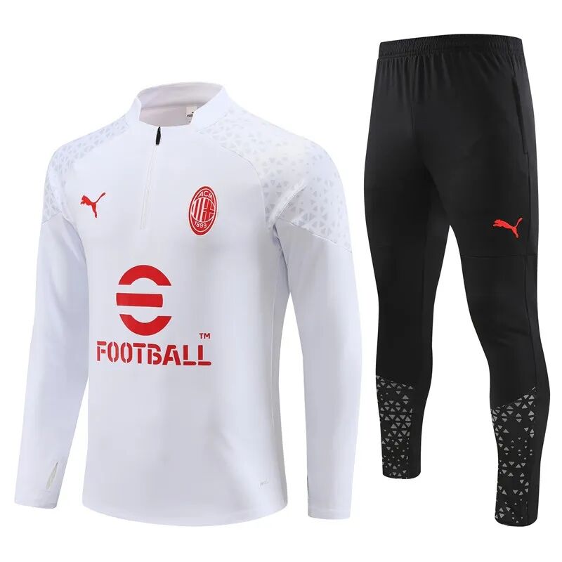 AC Milan 2324 White Half Zipper Training Tracksuit - Official Replica