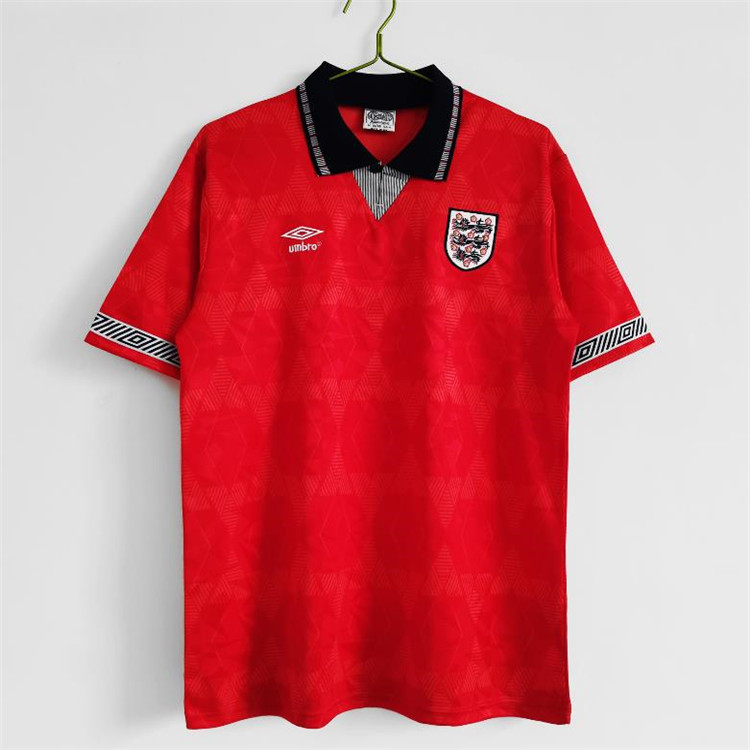 1990 England Away Red Retro Soccer Jersey Football Shirt - Official