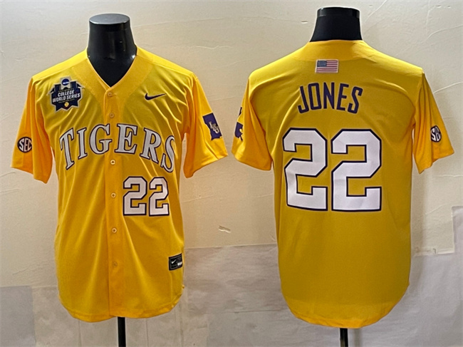 Men's LSU Tigers LA Gold 2025 alternate jersey Jared Jones #22 home