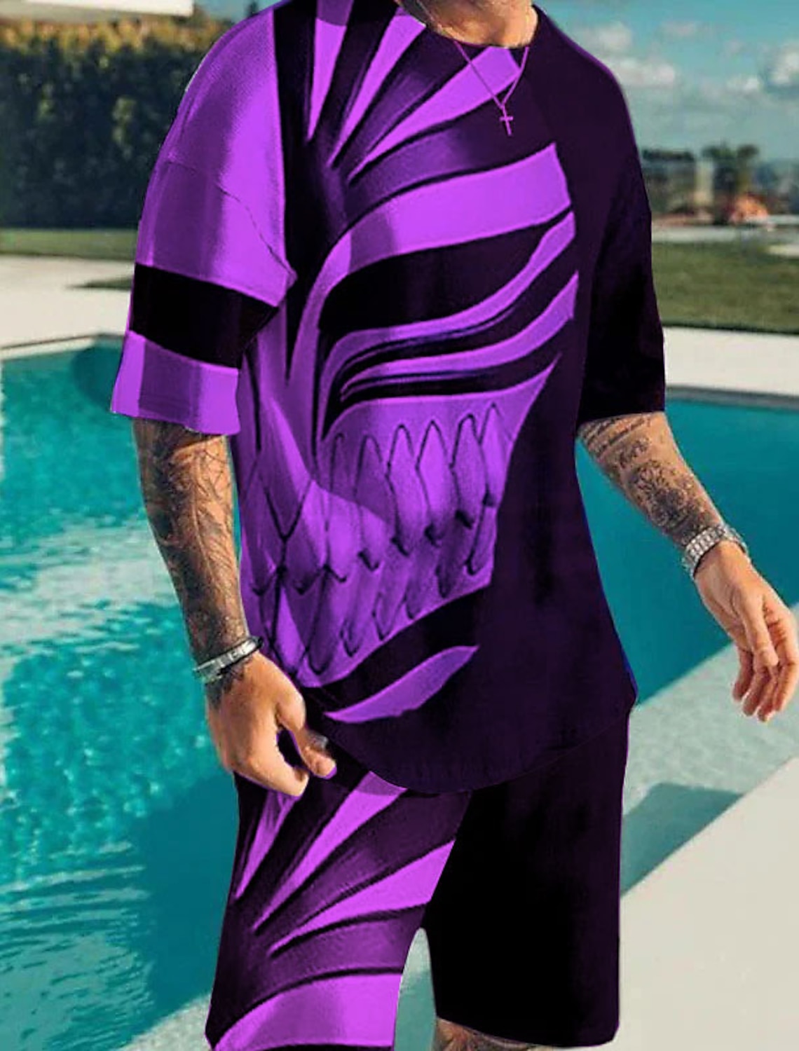 Men's Graphic Prints Technology 2pcs Tees sets Matching Short Sleeve