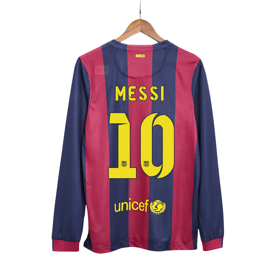 Retro MESSI #10 2014/15 Barcelona Home Long Sleeve Soccer JerseyAuthen