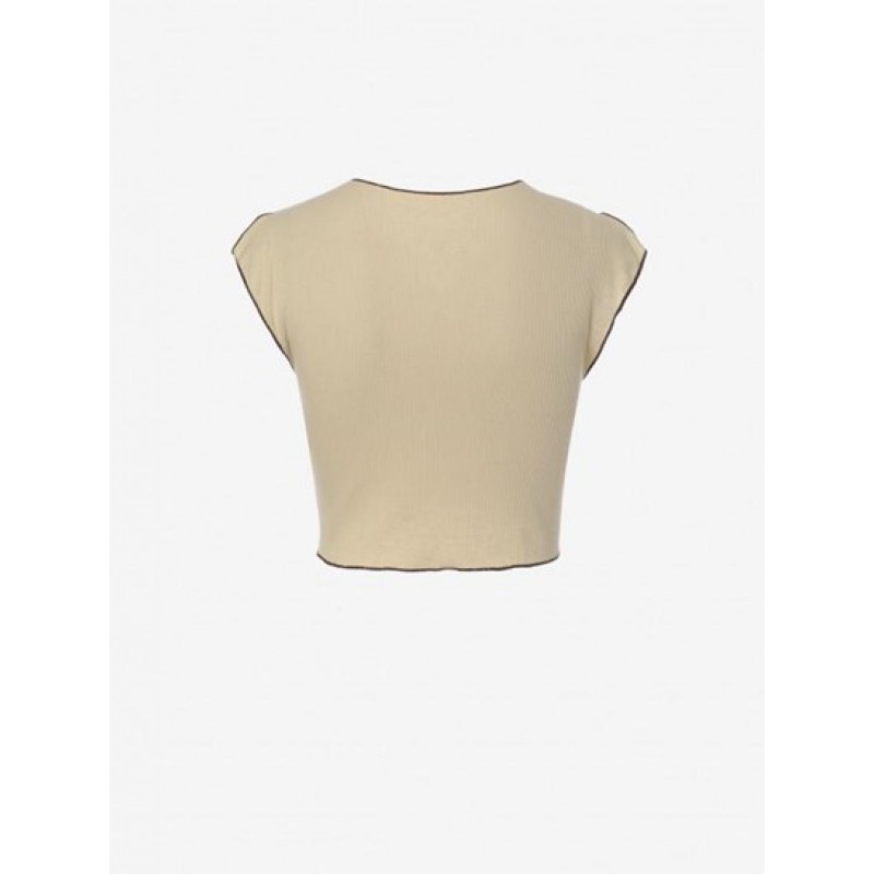 Heart Wing Angle Print Slit V Notched Crop Ringer T Shirt WE0738