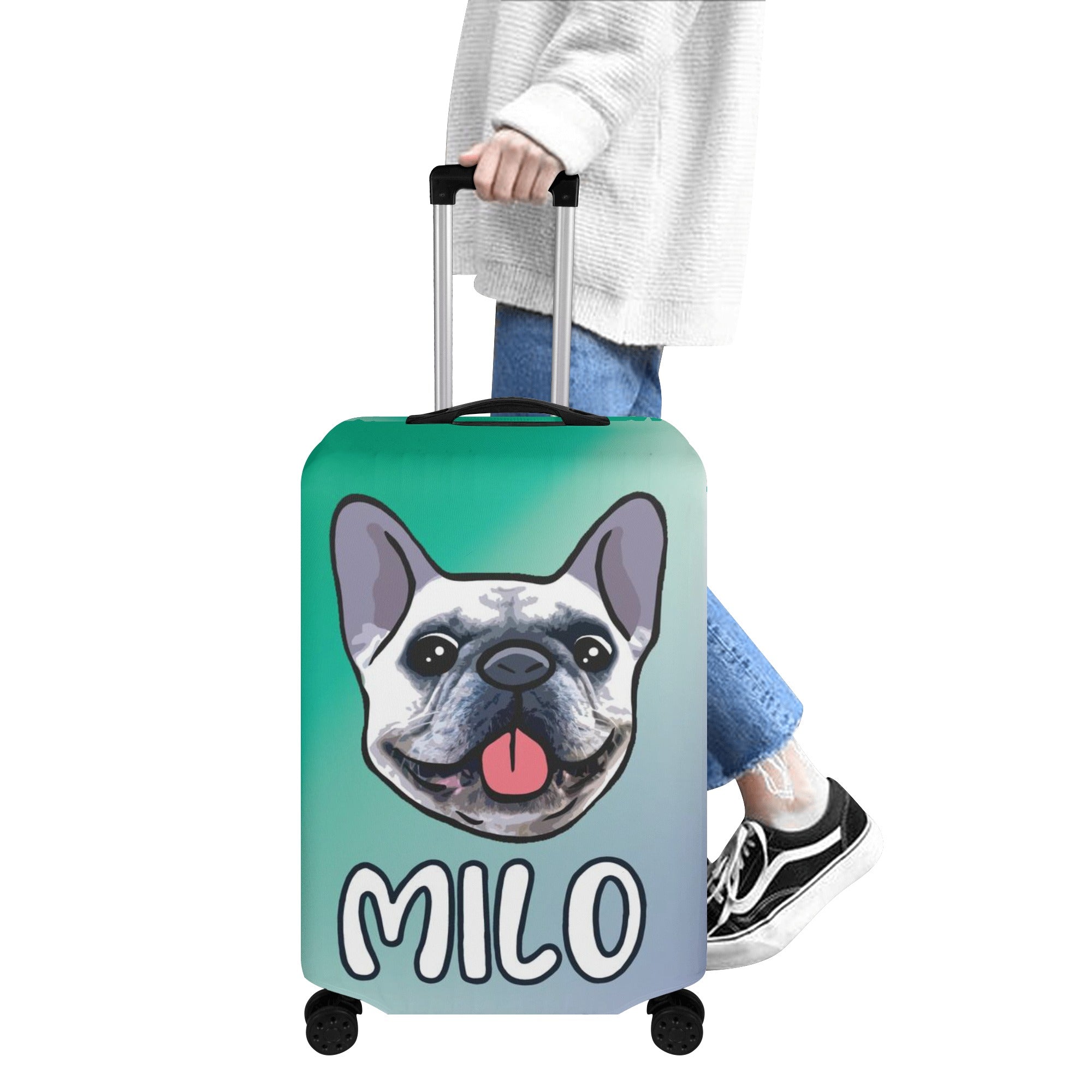 French Bulldog Personalized Luggage Cover With Frenchie Name Luggage