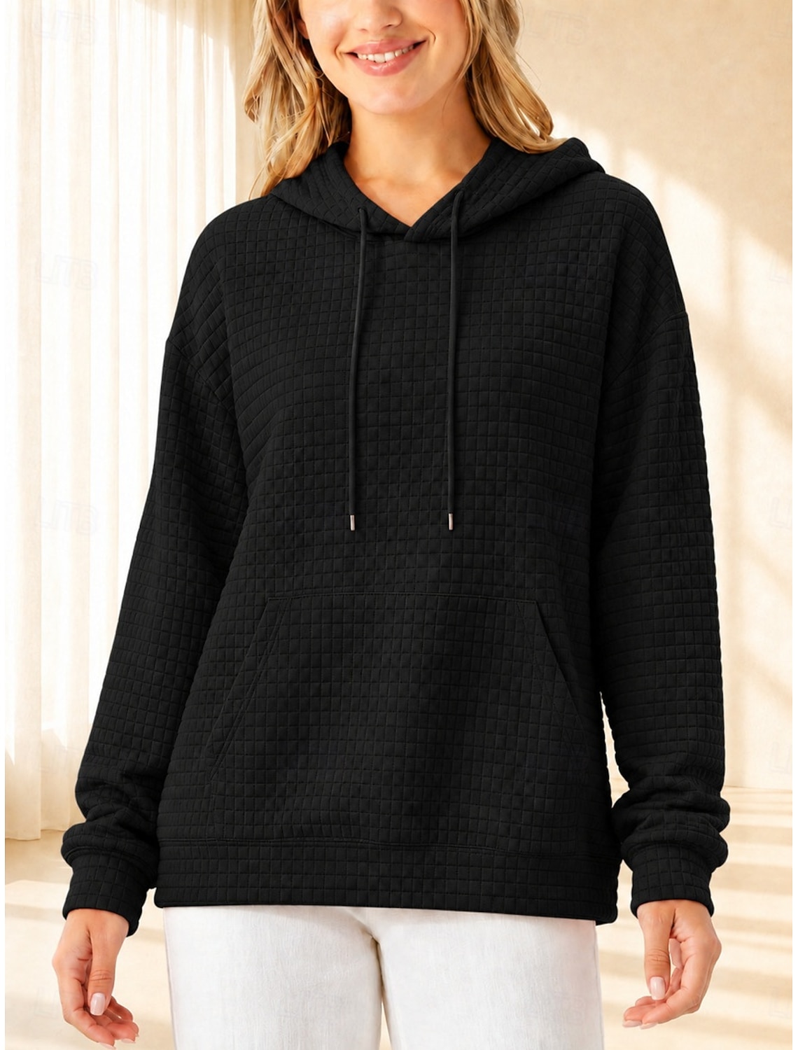 Women's Pullover Hoodie Sweatshirt Patchwork Pocket Elegant Fashion Long Sleeve Hooded Regular Tops Casual Black Pink Light Grey Fall