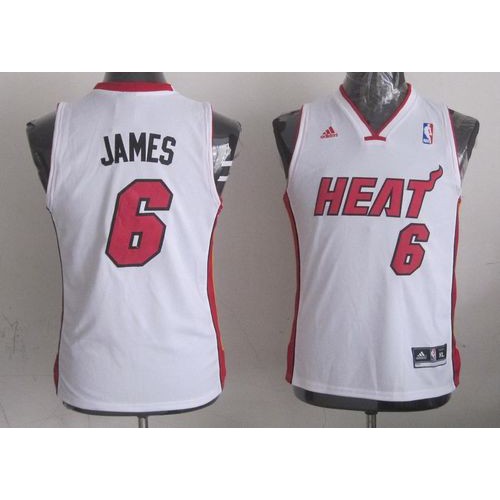 White LeBron James #6 Heat Jersey - Mesh Fabric Basketball Jersey