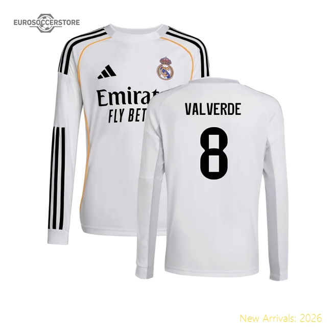 Fan-Favorite 2025-2026 Real Madrid Long Sleeve Home Shirt (Kids) (Valverde