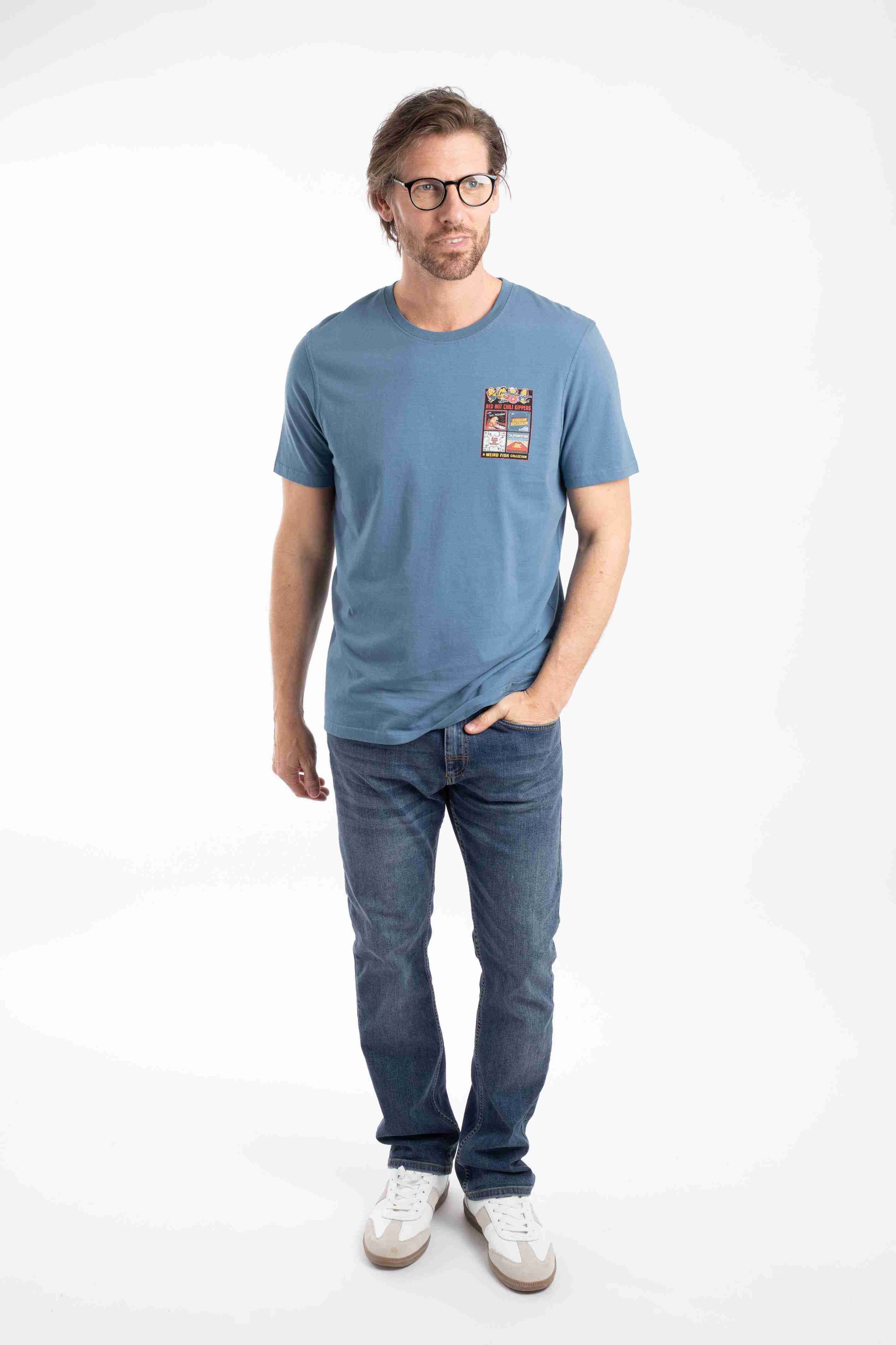 Chili Kippers Back Print Artist T-Shirt Washed Blue