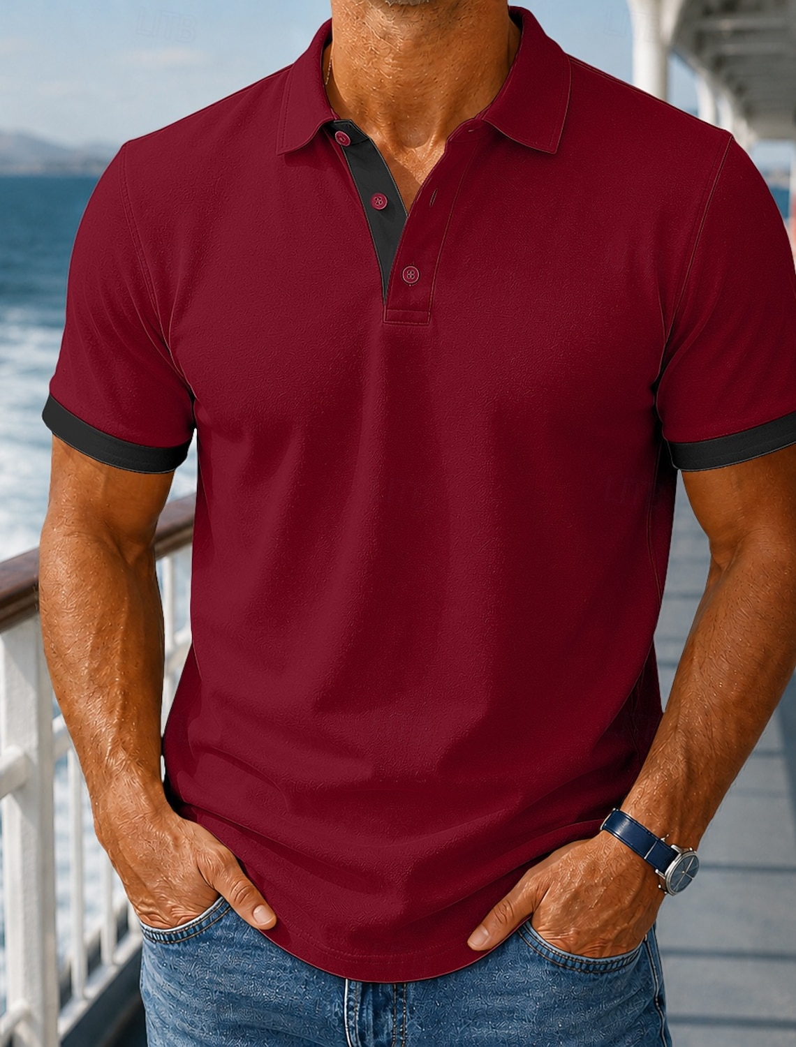 Men's Polo Shirts Casual Work Lapel Short Sleeve Basic Modern Plain Lightweight Buttons Spring & Summer Blue Lake blue White Yellow Burgundy Orange Polo Shirts